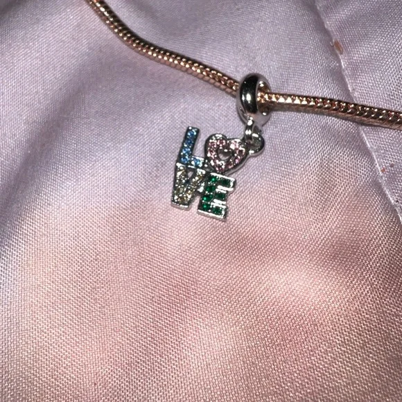 Silver Dangle LOVE Multi Color Charm For Pandora Braclets - Picture 3 of 4
